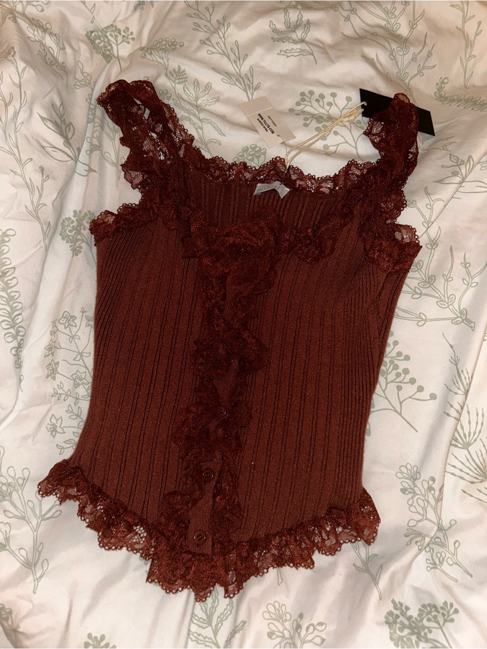 Lace-Trim Ribbed Camisole Tank - Rust